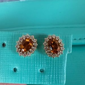 18k solid yellow with natural citrine and natural diamonds earrings